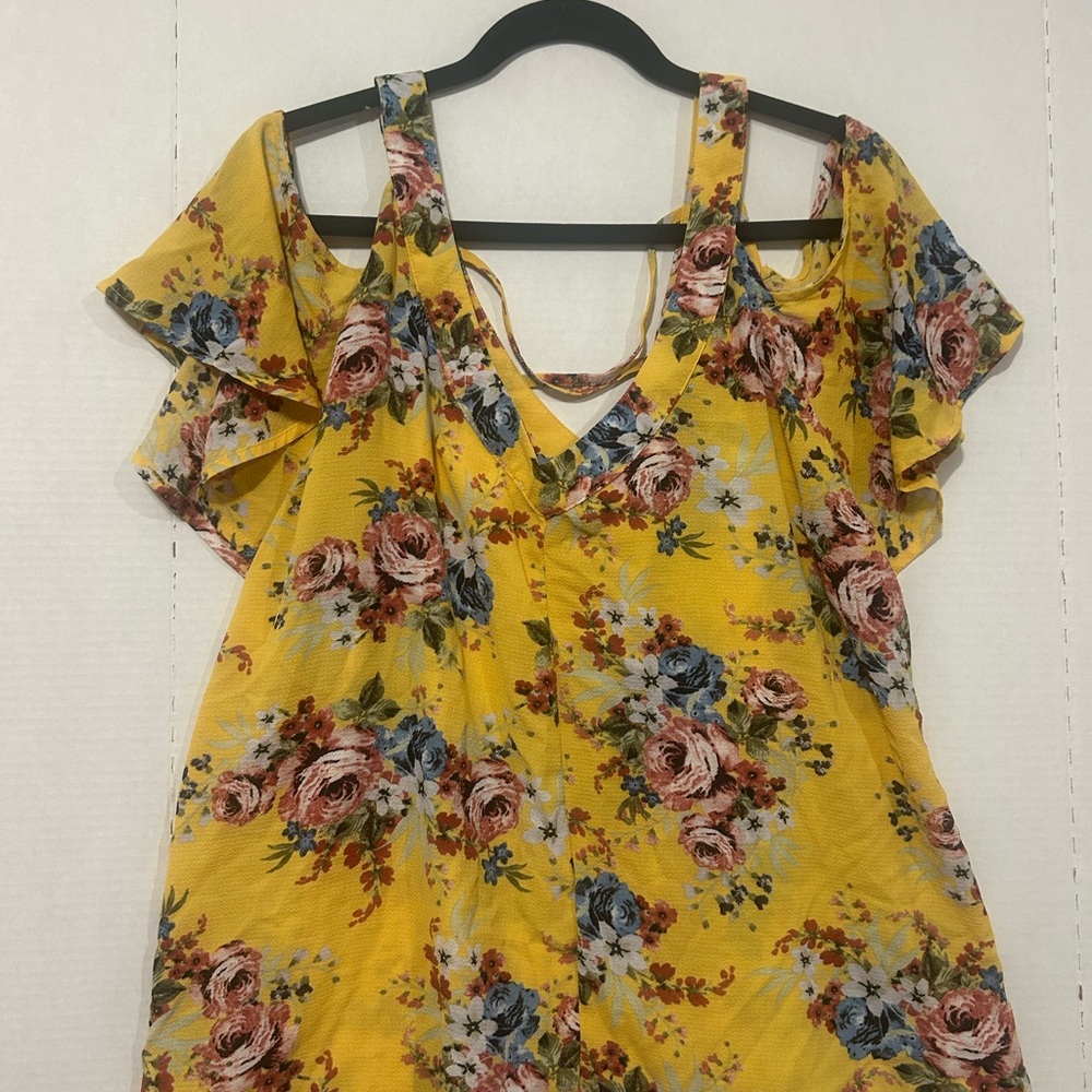 Flower & Feather Womens Yellow Open Shoulder Floral Blouse Size 1XL (582)